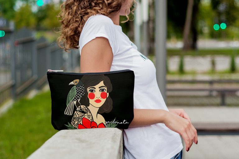 MAKEUP BAG / POUCH ROSE - BLACK - Jolz Eco