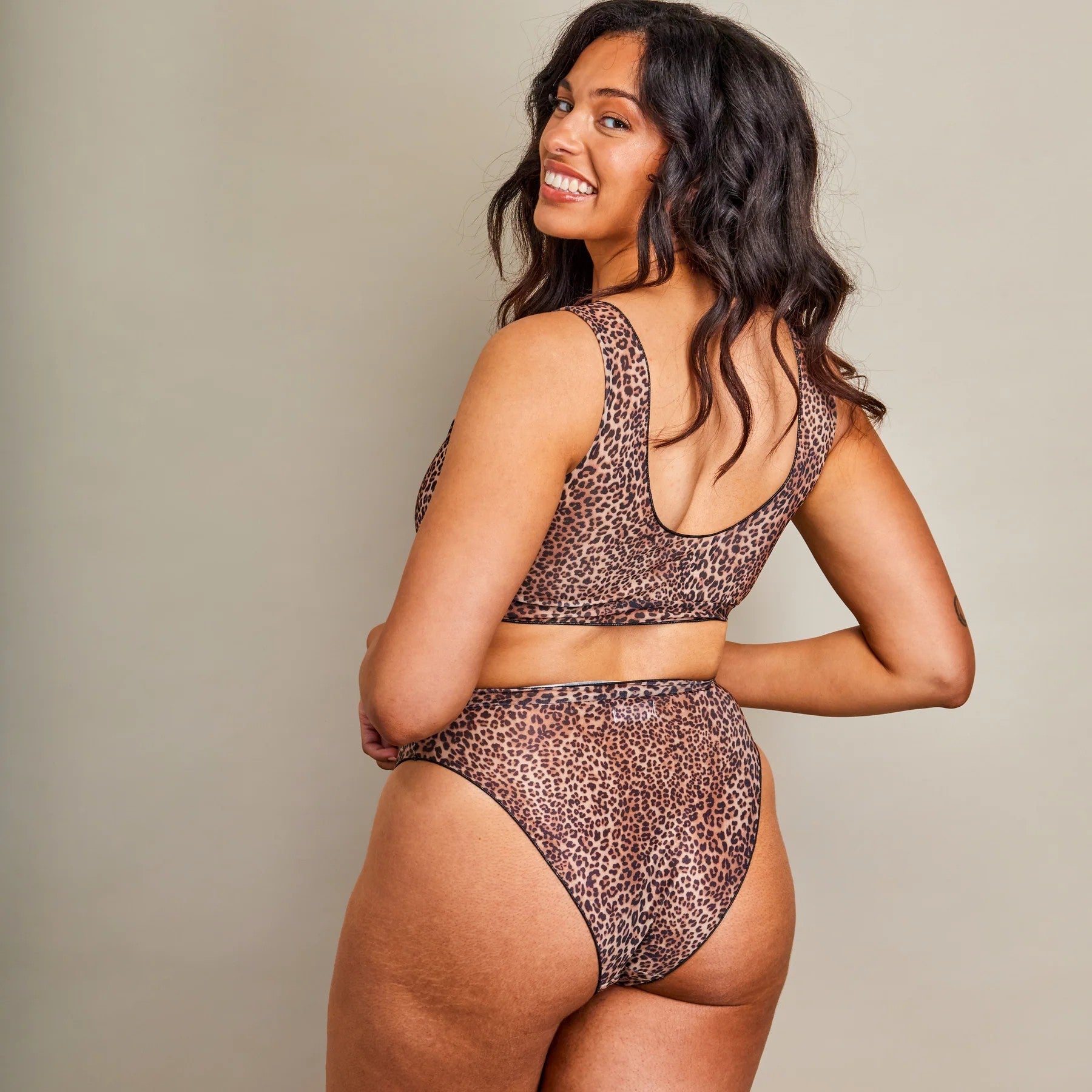 Tan Through Crop Top Bikini Set - Mini Feline