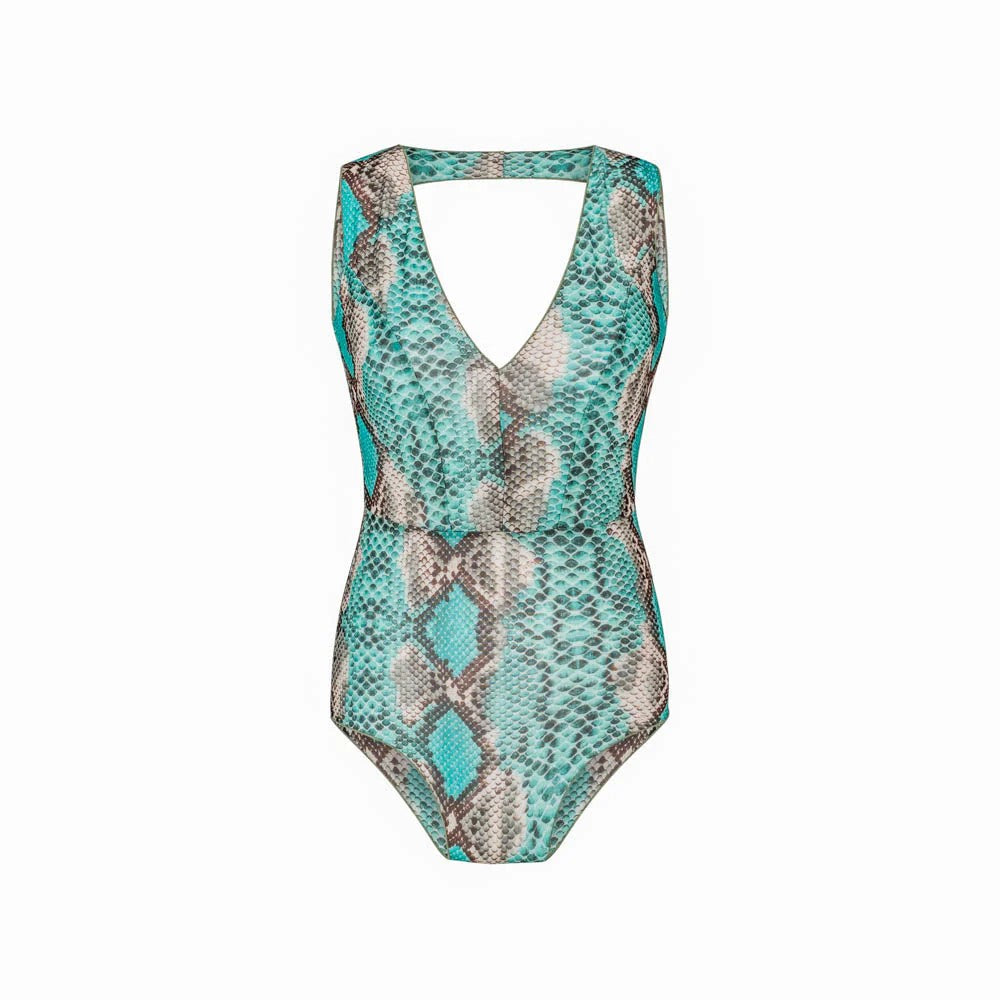 Tan Through Fitted Swimsuit The Paula - Turquoise
